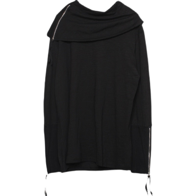 Men Irregular Collar Design Sweatshirt Hip H op Streetwear Fashion Harajuku Pullover Tops Black WB314