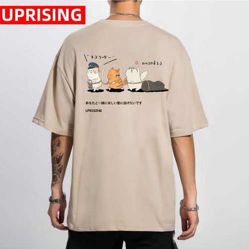 Load image into Gallery viewer, Men Hip Hop T Shirt Streetwear Japanese Kanji Harajuku Funny Cat T-Shirt Summer Short Sleeve Tops Tees Cotton Print Tshirts
