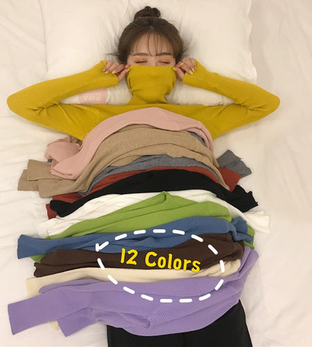Turtleneck Women Sweater Autumn Soft Long Sleeve Pullover Knitted Jumper Winter Korean Slim Girl Blouse Solid Casual Tops