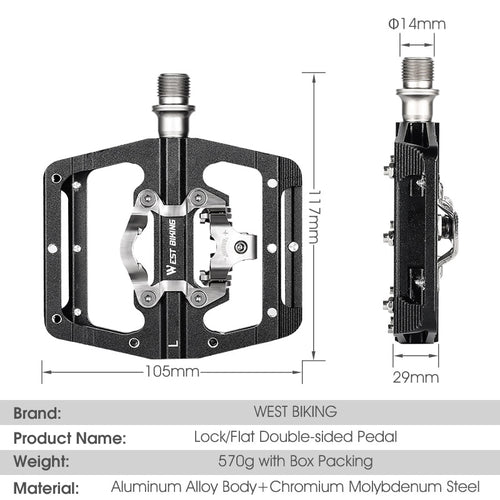 Load image into Gallery viewer, 2 In 1 Bicycle Pedals SPD Self-Locking Pedal 3 Bearings MTB Road Bike Anti-slip Flat Pedals Cycling Part Accessories
