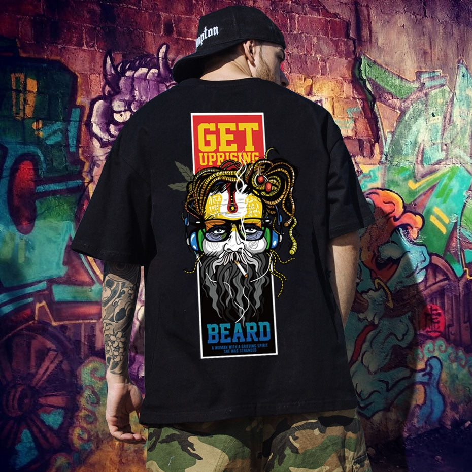 Hip-hop street fashion personality long beard grimace monster short-sleeved summer large size cotton