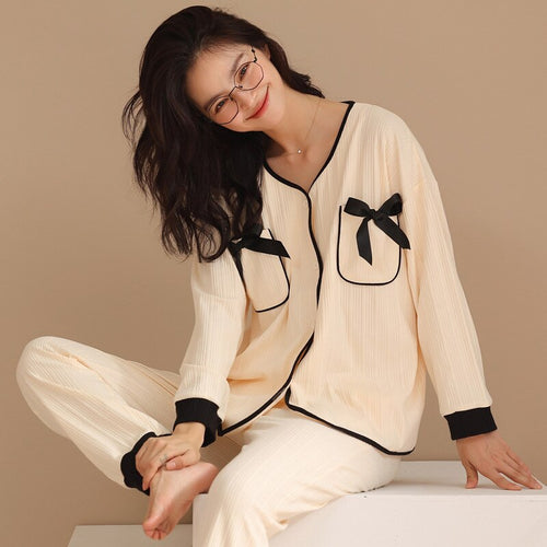 Load image into Gallery viewer, High Quality Women&#39;s Pajamas Set Houndstooth Ins Style Sleepwear Cotton V Neck Homewear Casual Nightwear пижама женская
