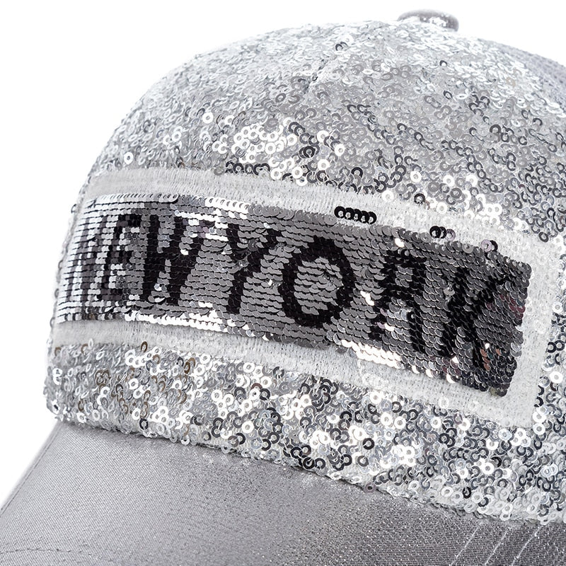 Fashion Women Summer Cap New York Letter Sequins Shiny Baseball Cap Female Streetwear Trucker Hats