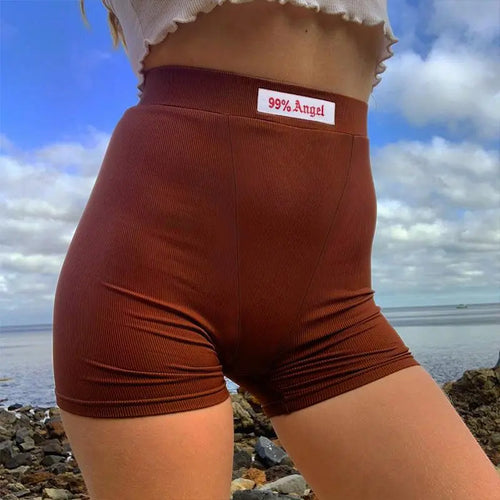 Load image into Gallery viewer, Summer White Letter Embroidery Biker Shorts Women Ribber Knit Black High Waist Casual Streetwear Shorts
