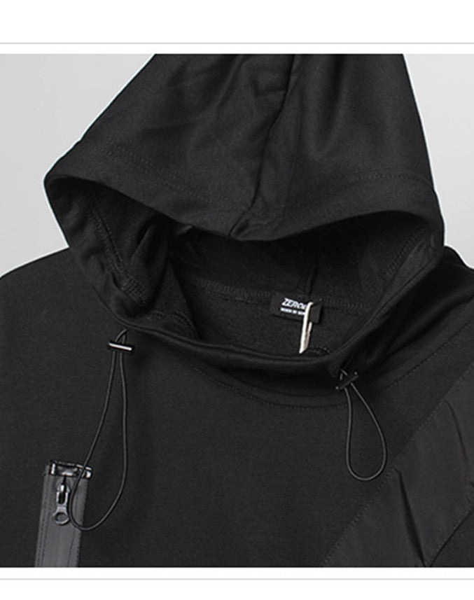 Techwear Harajuku Hoodie and Sweatshirt Men Autumn Multi-pocket Cotton Pullover Hip Hop Streetwear Hoodies Black WB224