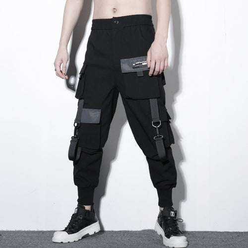 Load image into Gallery viewer, Tactical Cargo Pants Men Harajuku Streetwear Function Pant Ribbon Multi-pocket Trousers Elastic Waist HipHop Male WB526
