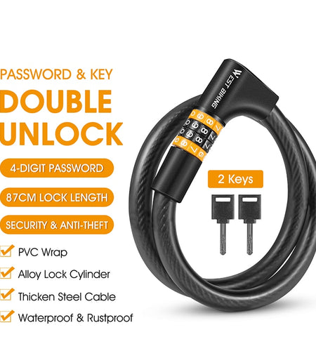 Bike Cable Lock Password Keys Combination Anti Theft Lock MTB Road Bicycle Electric Scooter Motorcycle Cycling Lock