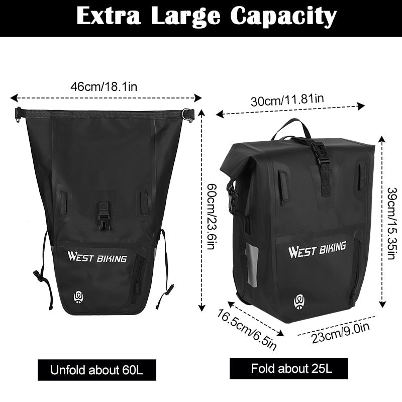 Bicycle Trunk Bag TPU 100% Waterproof MTB Road Bike Panniers 25L Large Capacity Shoulder Bag Cycling Accessories