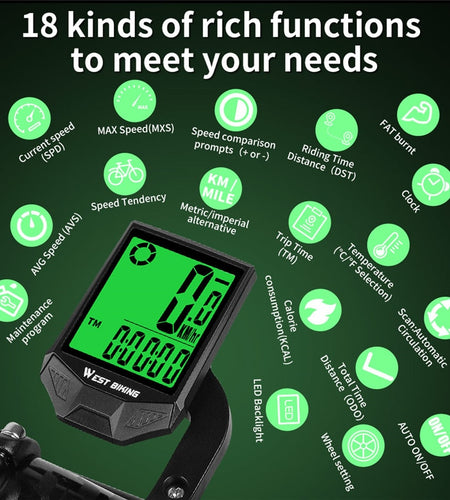 Wireless Bicycle Computer Waterproof Bike Stopwatch Speedometer Large Digital Backlight MTB Road Cycling Odometer