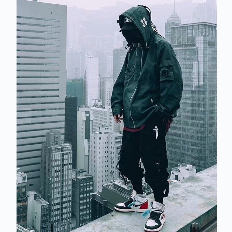 Cargo Pants Men Hip Hop Tactics Joggers Trousers Elastic Waist Ribbon Fashion Harajuku Streetwear Pant Male WX001