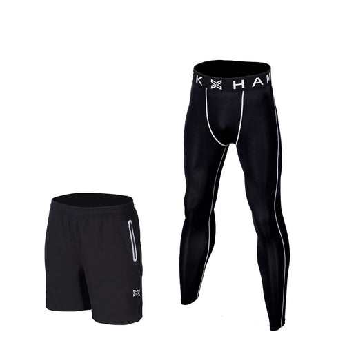 Load image into Gallery viewer, Men Running Tights Shorts Pants Sport Clothing Soccer Leggings Compression Fitness Football Basketball Tights Zipper Pocket 2Pcs
