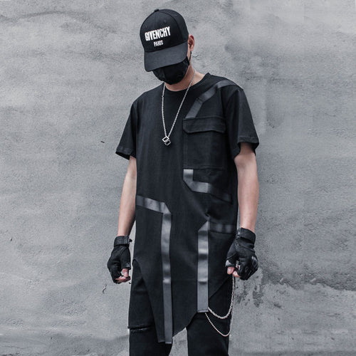 Load image into Gallery viewer, Hip Hop Dark T-Shirt Men Summer  Asymmetric Cut Mid-length Streetwear T-shirts Cotton Tops Tees WB173
