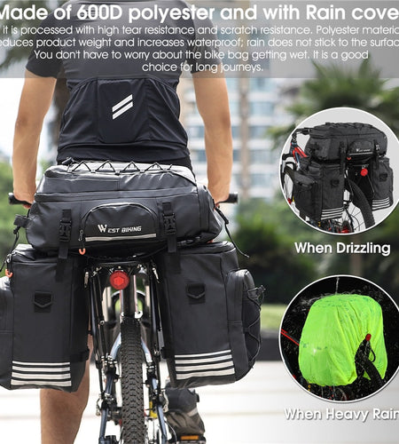 3 In 1 Cycling Pannier 48L Large Capacity Bicycle Bag Waterproof MTB Mountain Bike Rear Seat Trunk Bags Backpack
