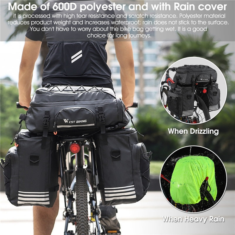 3 In 1 Cycling Pannier 48L Large Capacity Bicycle Bag Waterproof MTB Mountain Bike Rear Seat Trunk Bags Backpack