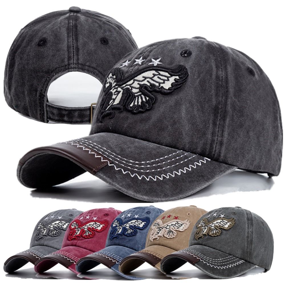 Unisex Washed Cotton Retro Cap 3D Eagle Embroidery Baseball Cap Men And Women Summer Hats