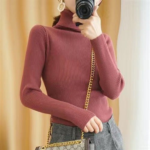 Load image into Gallery viewer, Turtelneck Sweater Autumn Women Long Sleeve Soft Knitted Jumper Elastic Fashion Chic Korean Ladies Basic Blouse
