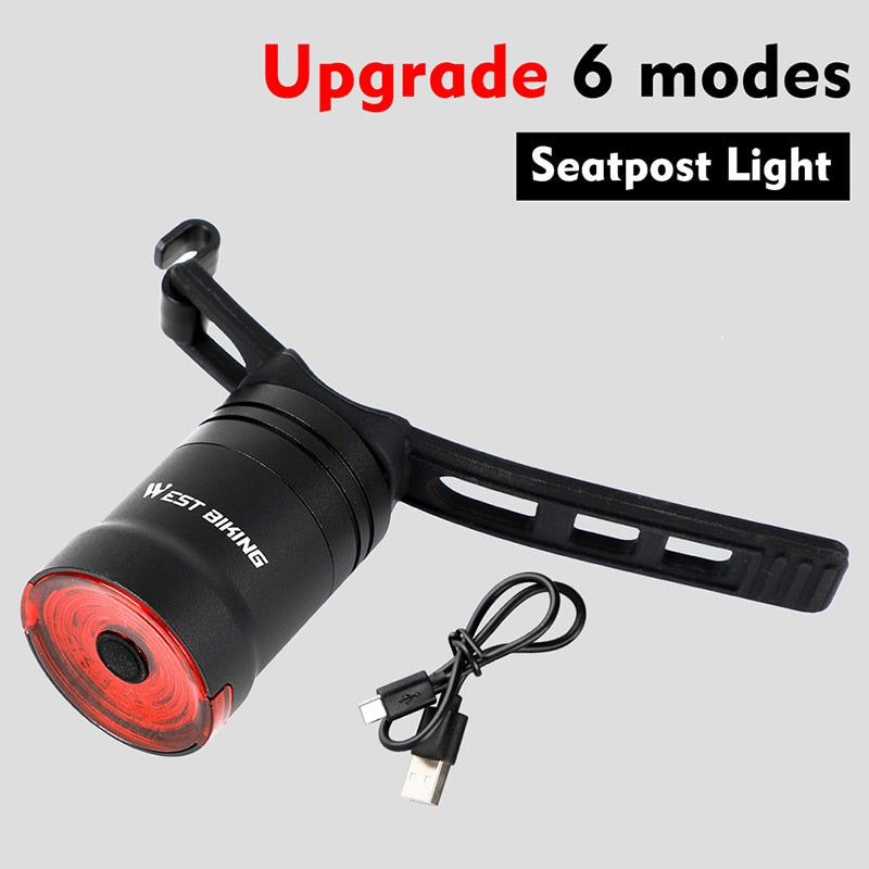 Smart LED Bicycle Tail Light USB Rechargeable Auto Start/Stop Waterproof Bike Brake Sensing Safety Warning Light