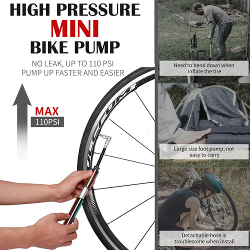Load image into Gallery viewer, Exclusive Multi-color Bike Pump 110PSI High Pressure Air Tire Inflator Presta Schrader Valve MTB Bicycle Mini Pump
