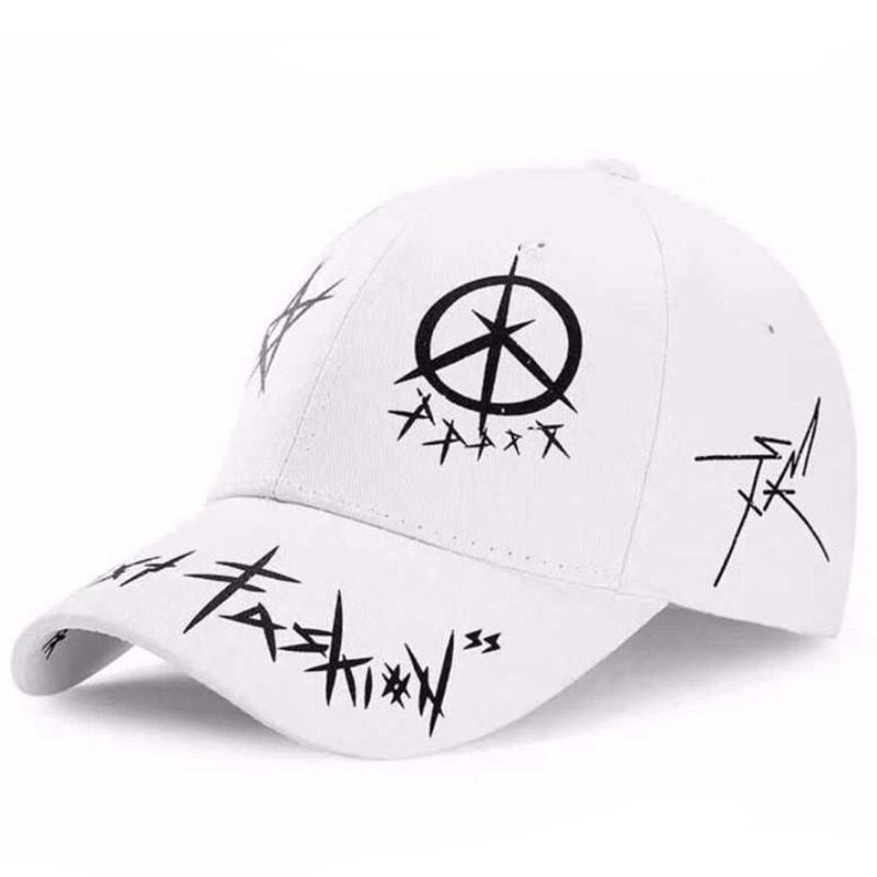 Student Young Men And Women The Spring Summer Sun Hat Cap And White Color Matching Pentagram Graffiti Baseball Cap