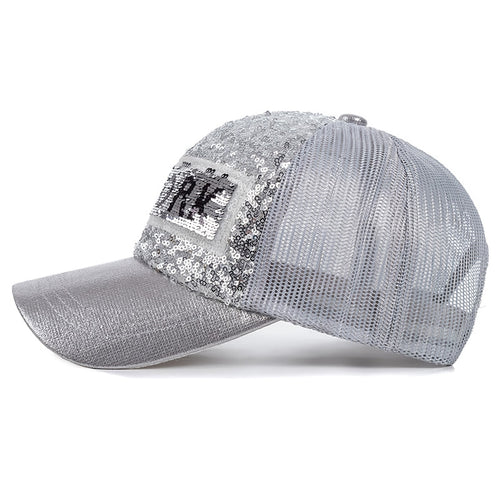 Load image into Gallery viewer, Fashion Women Summer Cap New York Letter Sequins Shiny Baseball Cap Female Streetwear Trucker Hats
