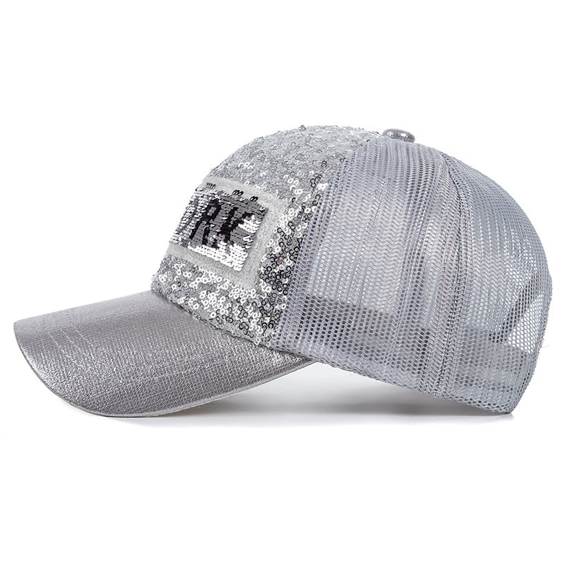 Fashion Women Summer Cap New York Letter Sequins Shiny Baseball Cap Female Streetwear Trucker Hats