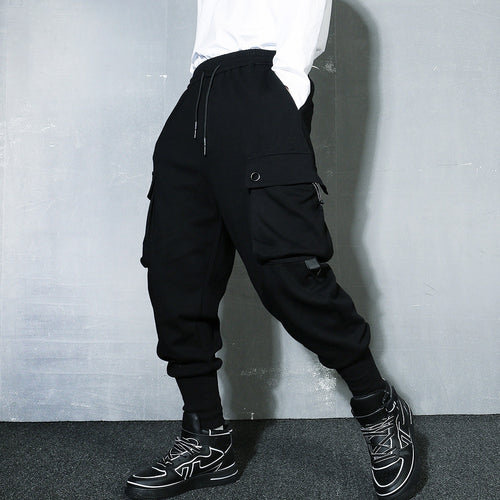 Load image into Gallery viewer, Men Hip Hop Harem Pants Streetwear Elastic Waist Trousers Joggers Multi-pocket Black Sweatpants Men&#39;s Clothing WB528
