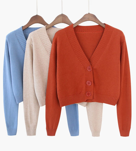 Corp Cardigan Sweater Autumn Long Sleeve Soft Sexy V Neck Knitted Korean Short Top Casual Single Breasted Pink Thin Blouse