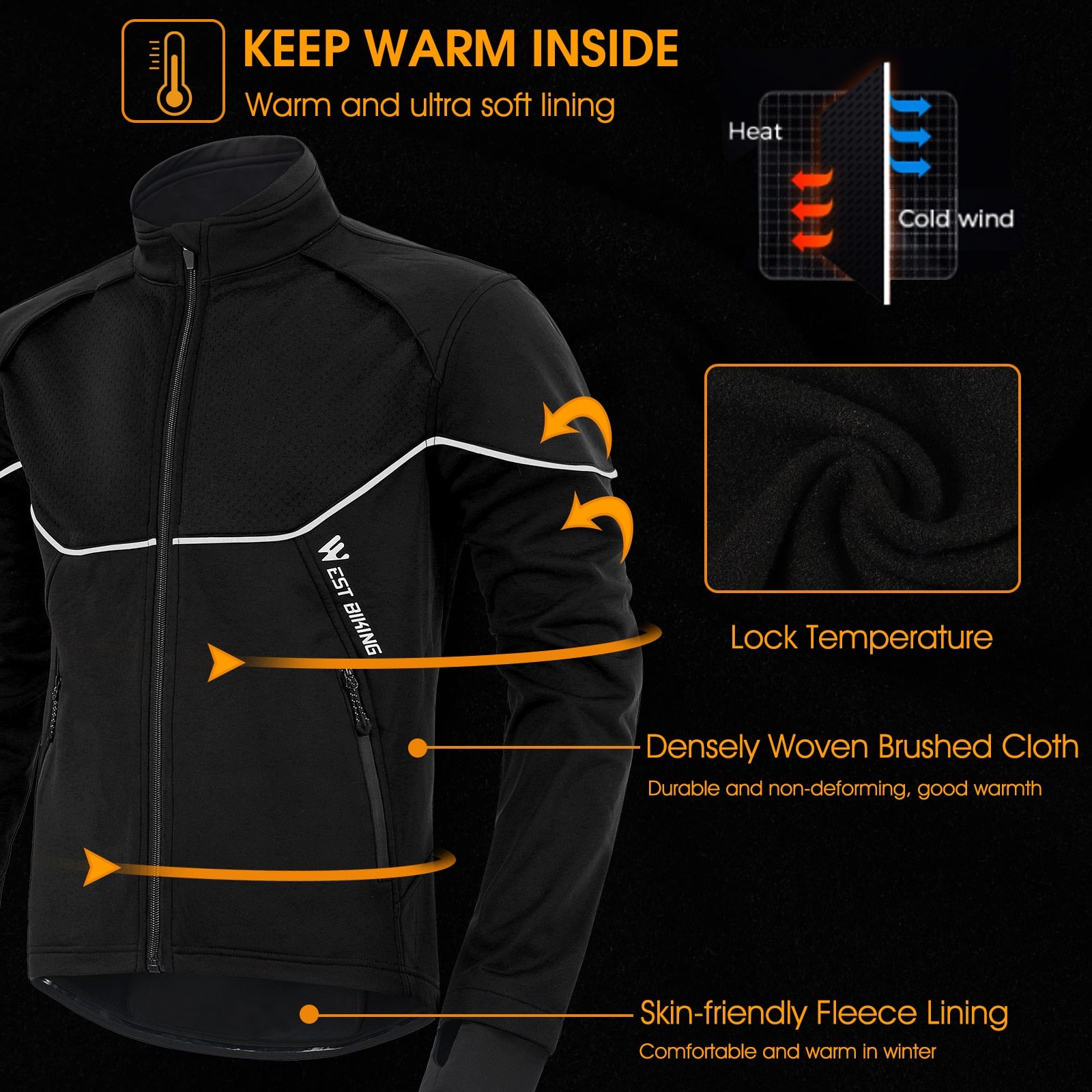 Winter Cycling Jacket Windproof Thermal Fleece Men's Bike Jersey MTB Road Bicycle Riding Running Snowboarding Coat