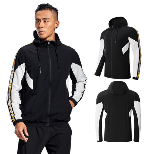 Load image into Gallery viewer, Gym Men Running Sports Jacket Fitness Long Sleeve Elastic Tight Hoodies Zipper Slim Hiking Sweatshirts Male Jogging Hooded Coat
