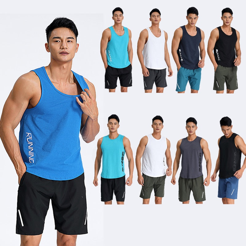 Men's Sport Running Suits Summer Fitness Sportswear Gym Clothing Sets Sleeveless Vest Shorts 2PCS Jogger Tracksuit