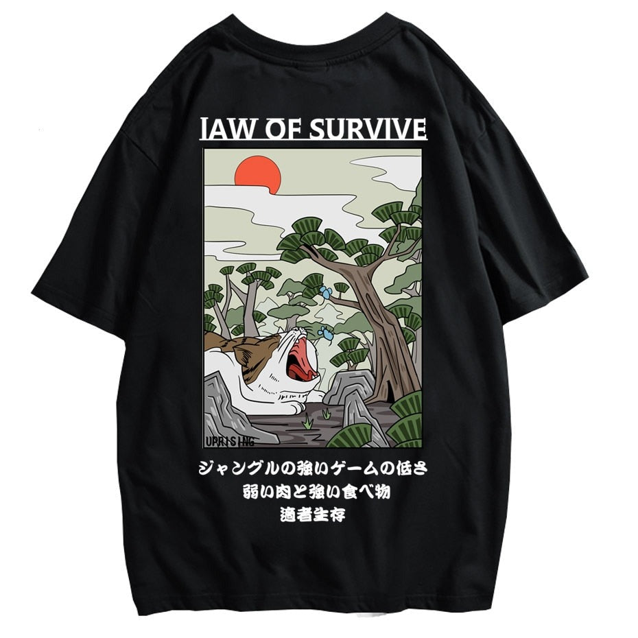 Men T Shirt Homme Harajuku Modis 3d  Tshirt Japanese Embroidery Funny Cat T-Shirt Cotton Hip Hop Camise