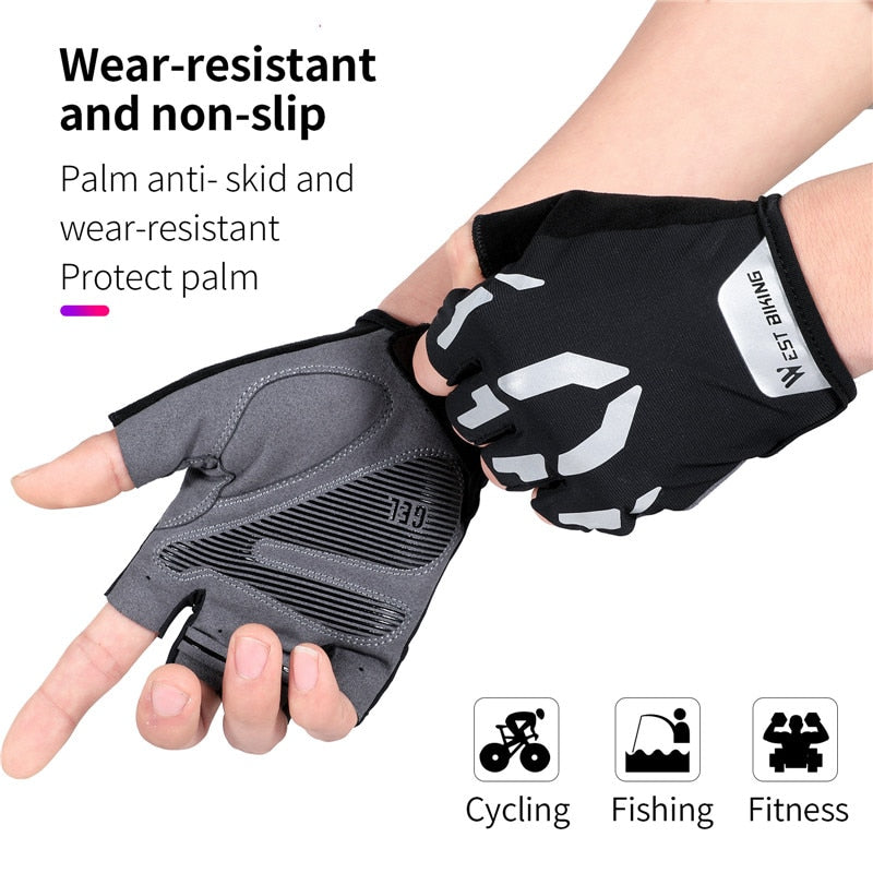Shockproof Reflective Cycling Gloves Half Finger Sport Gloves Men Women Summer Gym Fitness MTB Road Bicycle Gloves