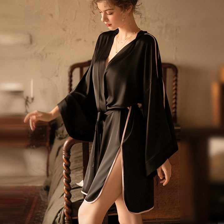 Women's Pajamas Robe Fashion Surrounded Sexy Femme Bathrobe Satin Silk Like Sleepwear Nightwear Temptation Home Wear