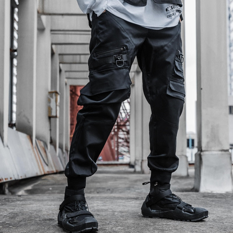 Tactical Functional Cargo Pants Joggers Men Black  Elastic Waist Trousers Hip Hop Streetwear Multi-pocket Pants Techwear WB347