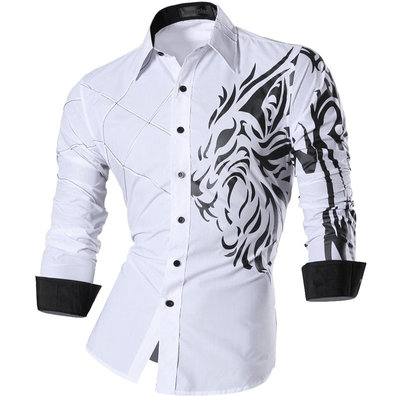 Two Color Accent Casual Slim Fit Modern Long Sleeve Shirt Z034