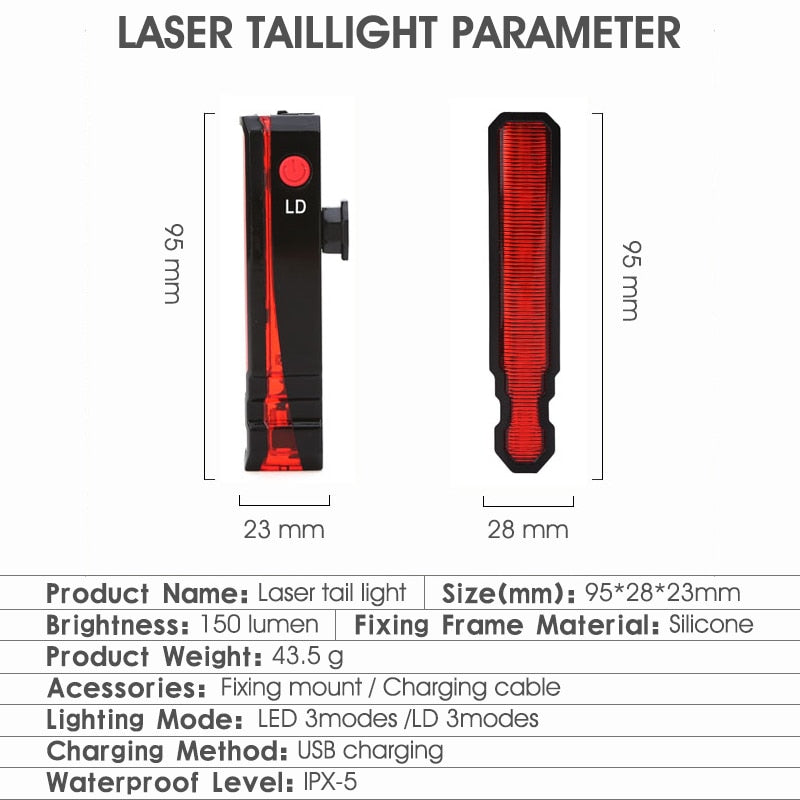 Laser Line Bike Rear Light USB Rechargeable Waterproof MTB Road Bicycle Safety Warning Lamp Seatpost LED Flashlight