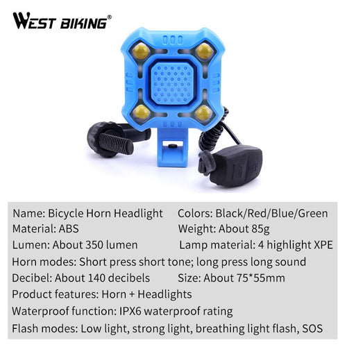 Load image into Gallery viewer, 140 dB Bike Bell 4 Lamp Cycling Light 1200mAh Electric Horn Waterproof USB Charging Loud Alarm Security Bicycle Bell
