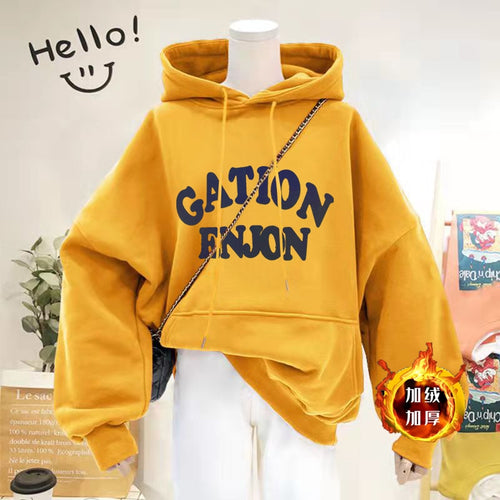 Load image into Gallery viewer, Thick Women Hoodies Winter Pullover Korean Loose Hooded Sweatshirt Warm Fashion Letter Casual Female Pocket Coat
