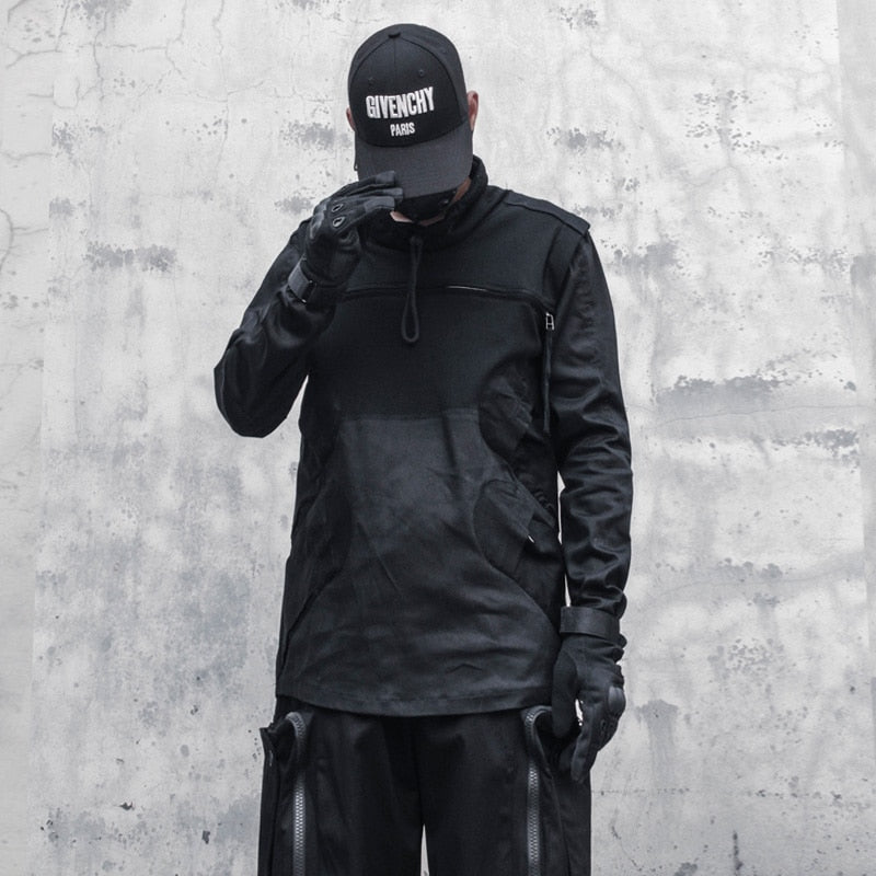 Tactical Functional Turtleneck Sweatshirt Pullover Hip Hop Streetwear 2021 Multi-pocket Black Hoodie Techwear 392