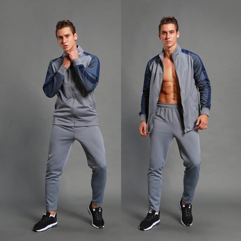 2Pcs Set Men's Soccer Sportswear Tracksuit Jacket Football Training Suit Autumn Winter Spring Long Sleeve Zipper Top and Pants