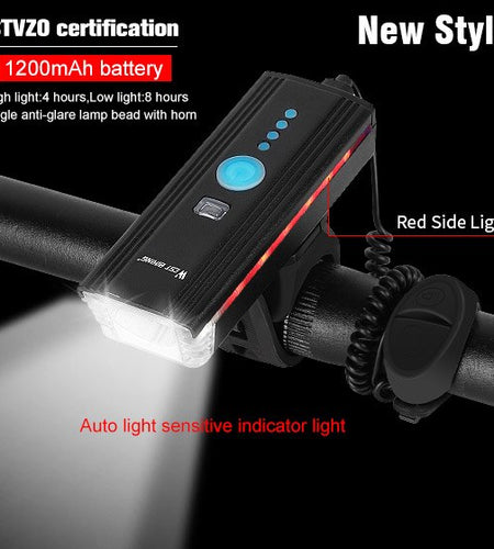 Bike Front Light LED Flashlight With Horn USB Charging Induction Cycling Headlight Waterproof Torch Bicycle Light