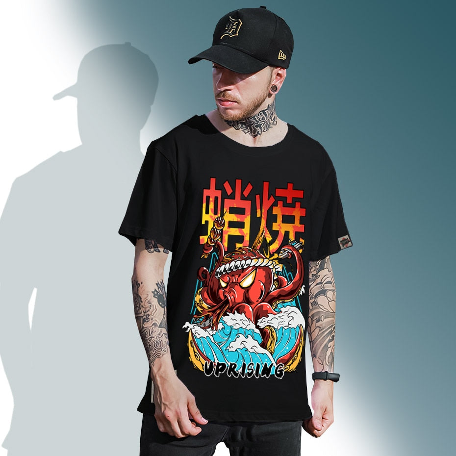 Hip Hop T Shirt Streetwear Oversized Funny Octopus Men Harajuku T-Shirt Japanese Style Summer Tops Tees Cotton anime Tshirt