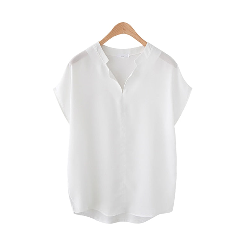 Summer Women T Shirt Fashion Batwing Short Sleeve V Neck Large Size Loose Tees White Black Chiffon Simple Ladies Tops 5XL