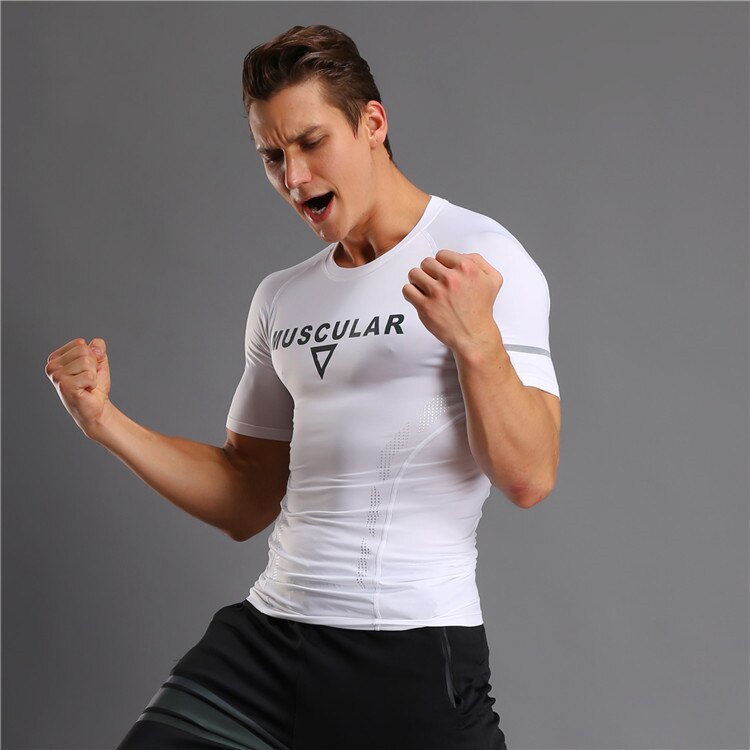 Gym Tight Shirt Sport Tshirt Men's Short Sleeve Running Shirt Male Workout Training Tees Fitness Top T-Shirt Jogging Rashgard