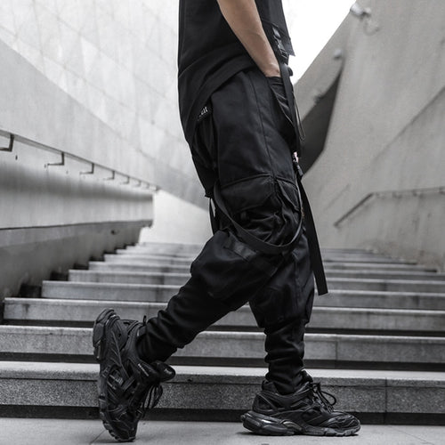Load image into Gallery viewer, Tactical Cargo Pants Men Harajuku Streetwear Function Pants Ribbon Multi-pocket Trousers Elastic Waist Hip Hop Male WB283
