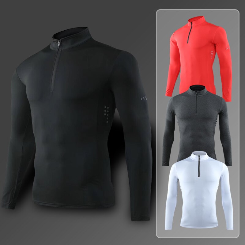 Men Tight Sport T-Shirt Long Sleeve Gym Running Clothing Fitness Compression Sportswear Zip Pullover Hiking Rashgard Sweatshirt