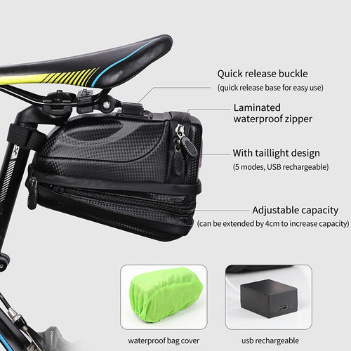 Load image into Gallery viewer, Waterproof Bike Saddle Bag With USB Rechargeable Tail Light MTB Road Bicycle Pannier Basket Cycling Accessories
