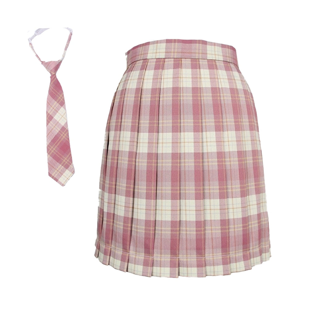 Pink Sweet Women Plaid Skirt JK Girls Preppy Dance Mini Pleated Skirt A Line Harajuku Japan School Fashion Tie Bow Skirt