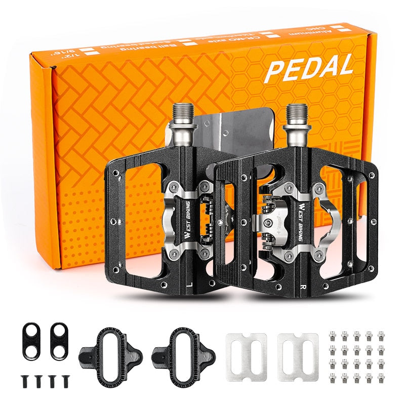 2 In 1 Bicycle Pedals SPD Self-Locking Pedal 3 Bearings MTB Road Bike Anti-slip Flat Pedals Cycling Part Accessories