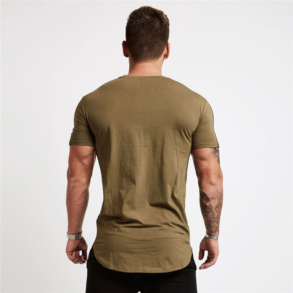 Casual Cotton T-shirt Men Gym Fitness Short Sleeve Shirt Male Bodybuilding Workout Tee Tops Summer Running Training Clothing